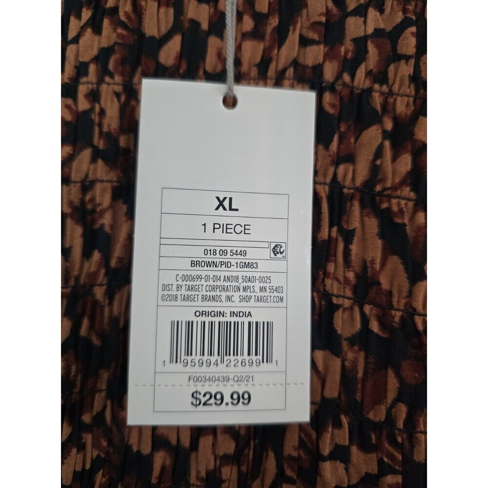 New Day Smocked Midi Dress Womens XL Brown Floral Long Sleeve Boho NWT - Picture 11 of 14